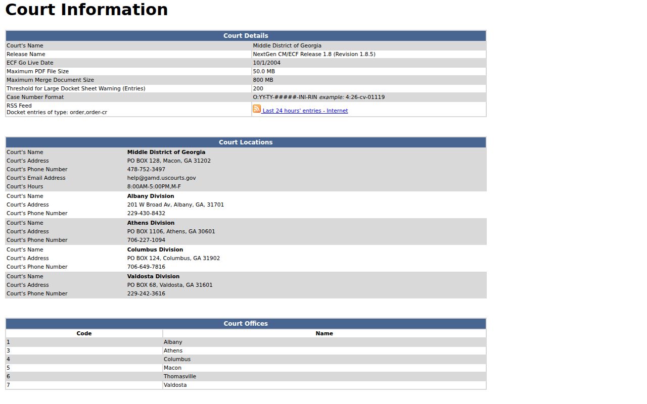 Franklin County federal docket search Middle District CM ECF