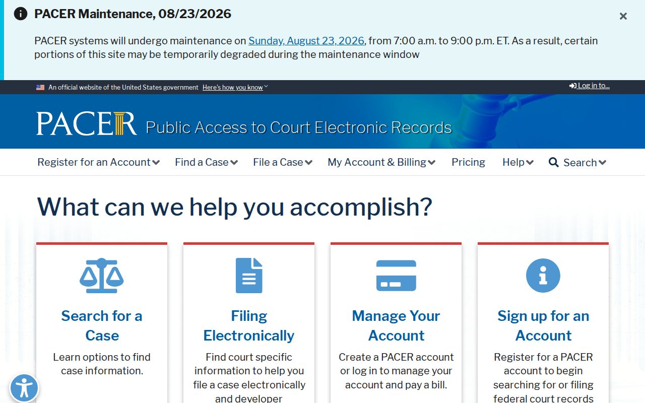 Franklin County federal docket search through PACER