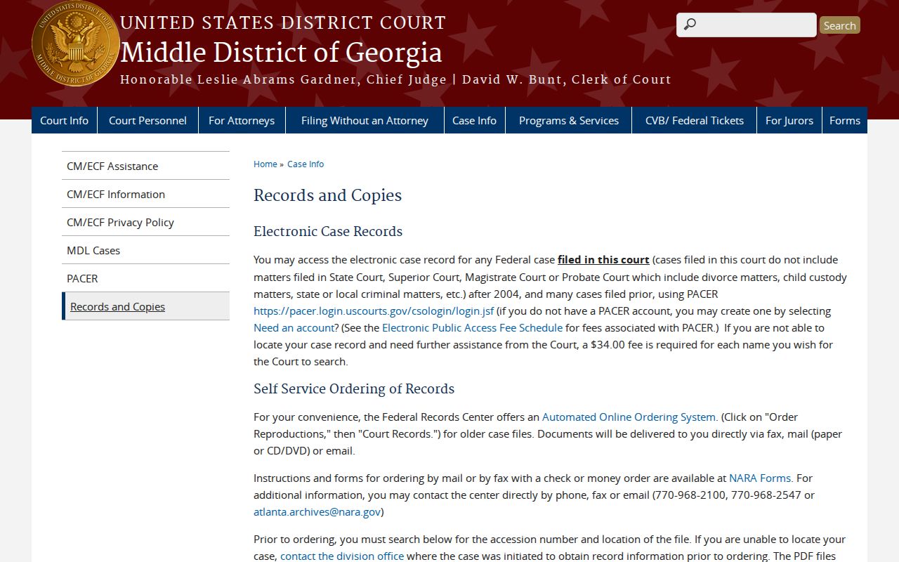 Middle District of Georgia federal records guidance for Franklin County civil cases