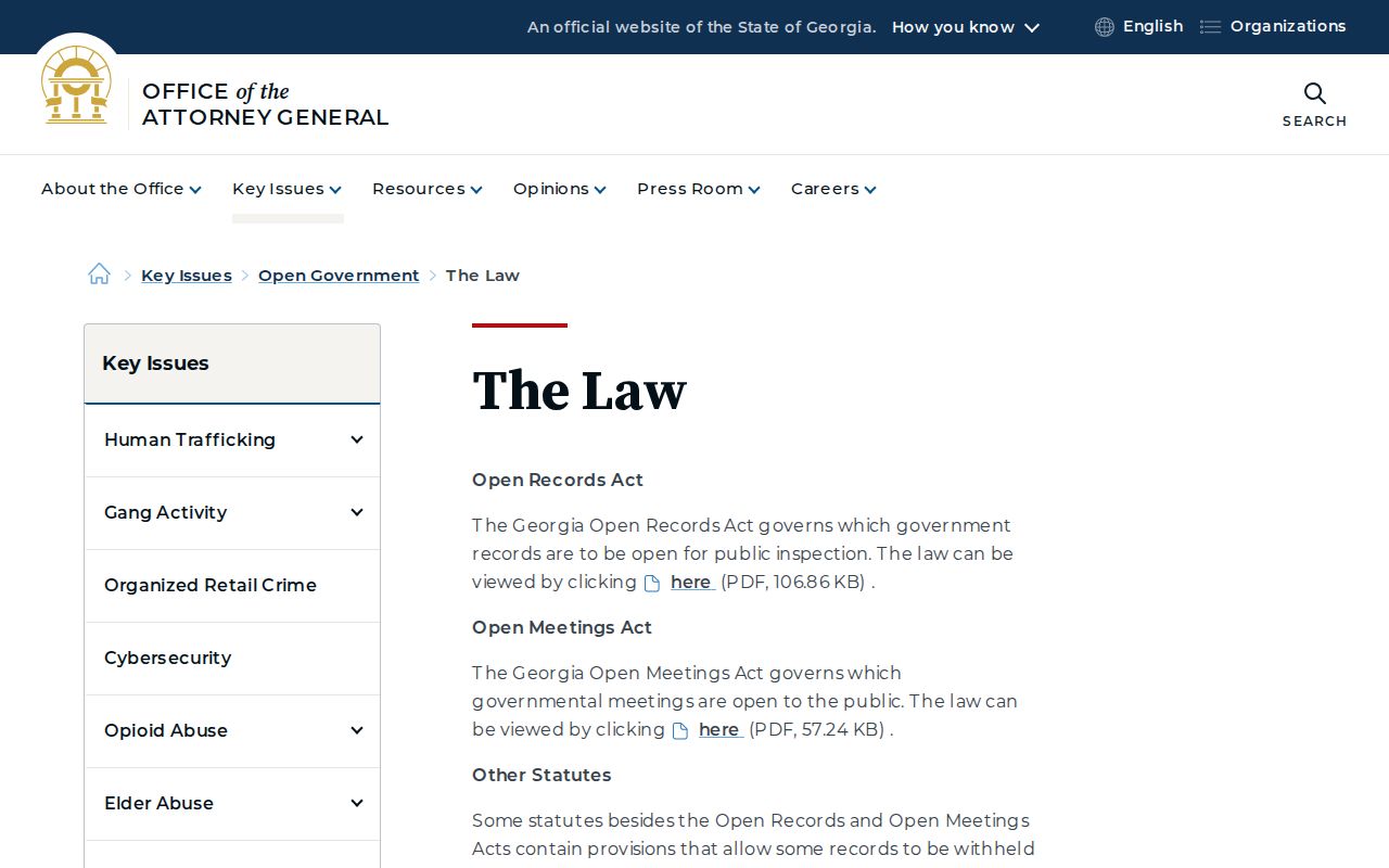 Georgia Open Government Law information relevant to Franklin County civil docket access