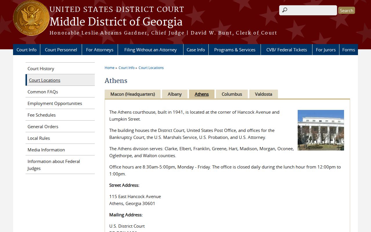 Franklin County federal court schedule source at Athens courthouse