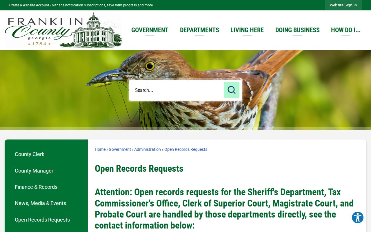 Franklin County court records request routing page
