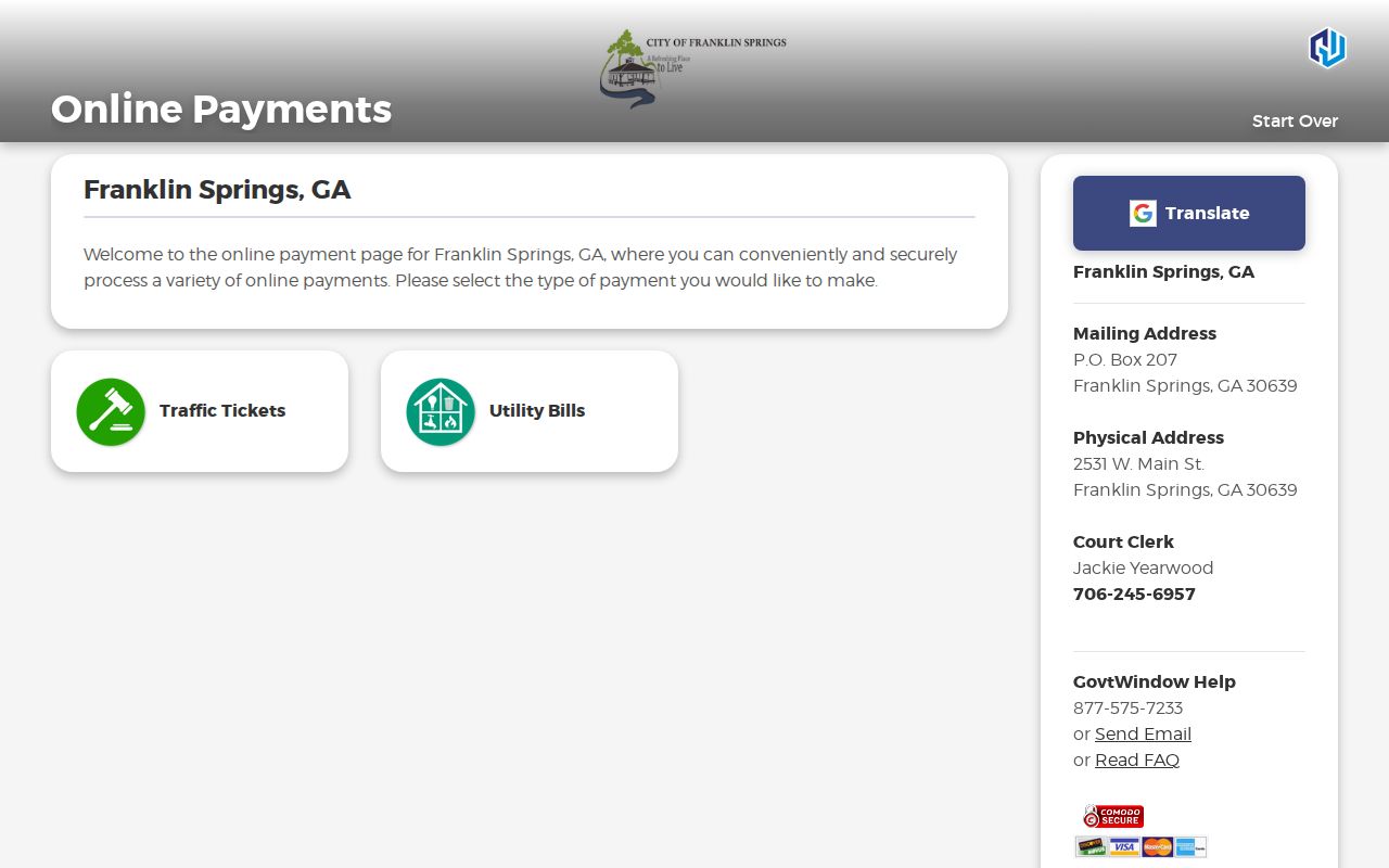 Franklin Springs court records GovernmentWindow ticket portal