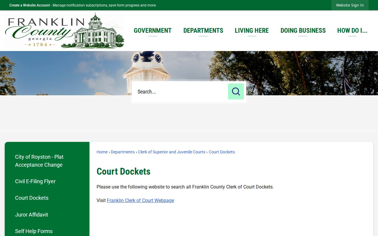 Franklin County court docket official landing page